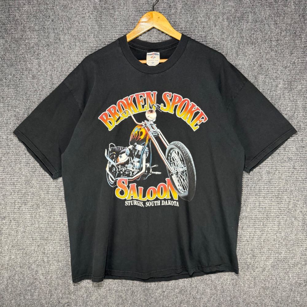 Vintage Jerzees Broken Spoke Saloon Sturgis Biker Graphic T-Shirt Black XL